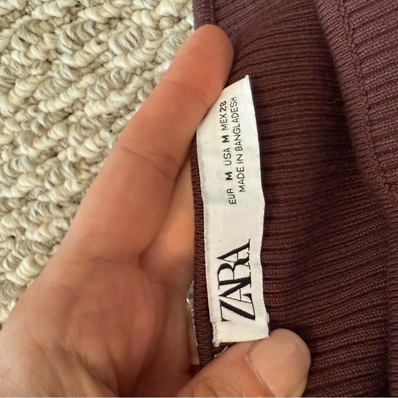 Zara Women's Burgundy Ribbed Long Sleeve Top - Picture 3 of 4